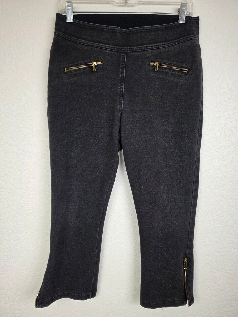 Black Capri Pants with Gold Zipper Accents